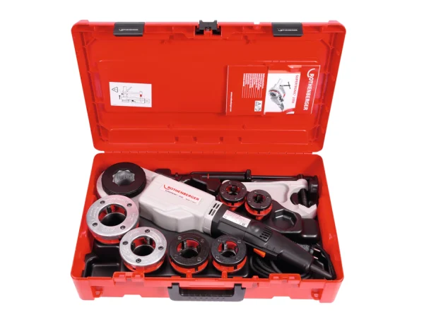 ROTHENBERGER SUPERTRONIC 2000 E – 1/2″ to 2″ BSPT – incl Pipe Clamp, ROFIX adaptor, Battery & Charger
